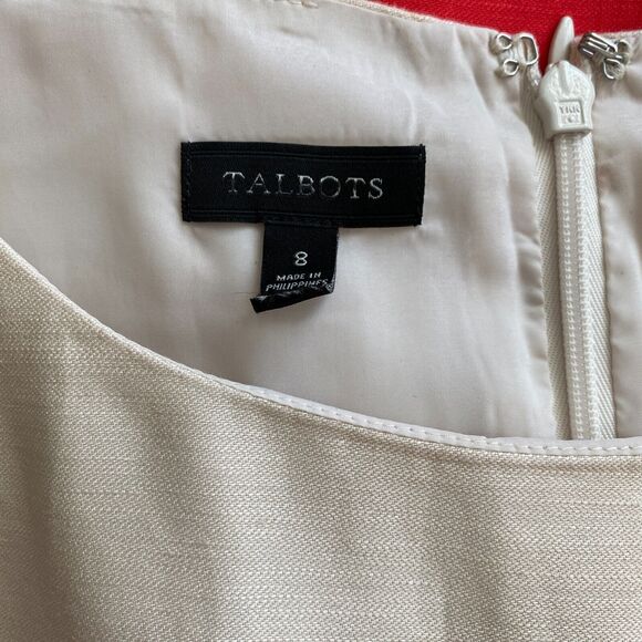 Talbots A Line Mini Dress Women's Sz 8 Beige Red Sleeveless Linen Blend Pleated - Picture 5 of 5